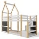 preview thumbnail 13 of 16, Stylish and Simple Twin over Twin House Bunk Bed with Storage Staircase and 2 Blackboards, White and Natural, Easy Assembly