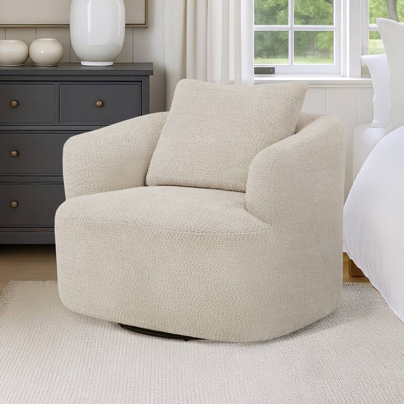Upholstered Swivel Barrel Chair with Pillow - Light Champagne