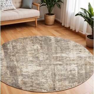 Tan Round Rug HomeRoots 8' Tan and Ivory Abstract Non Skid Round Rug - 8' Round - Bed ...