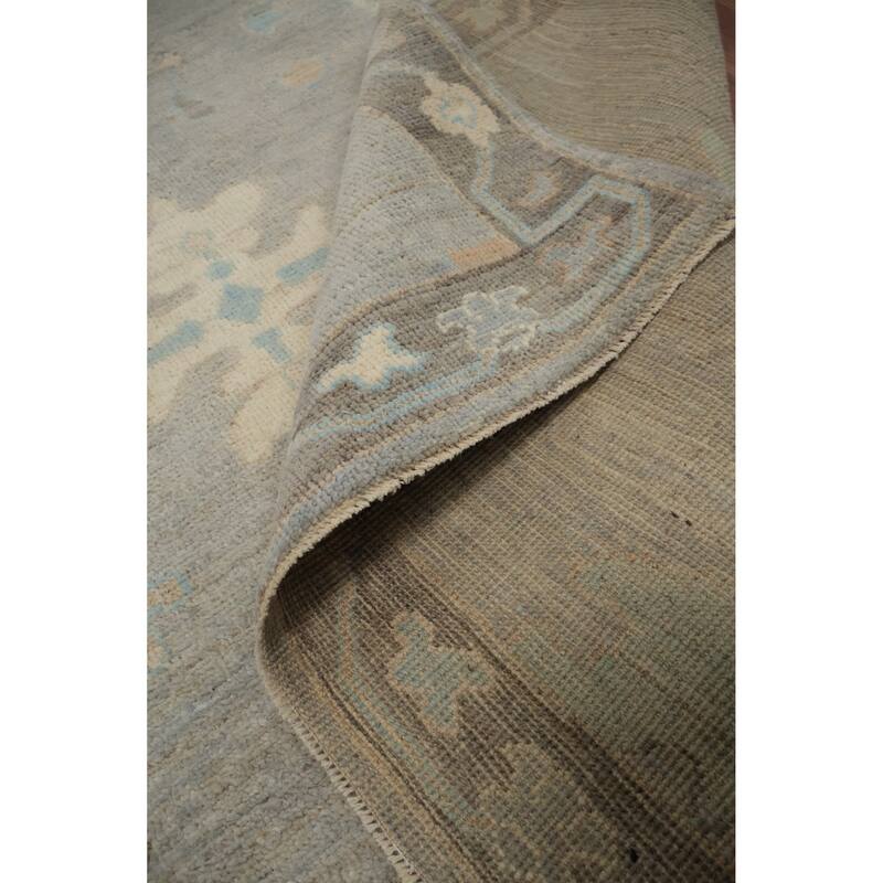 Hand Knotted Oriental 100% Wool Carpet Transitional Floral Greys & Charcoal Oushak Area Rug - 6' 5'' X 5' 2''