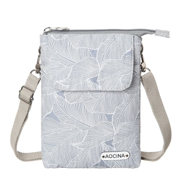Shop Cell Phone Purse Wallet Canvas Leaf Pattern Small Crossbody Purse Bags For Women - grey ...