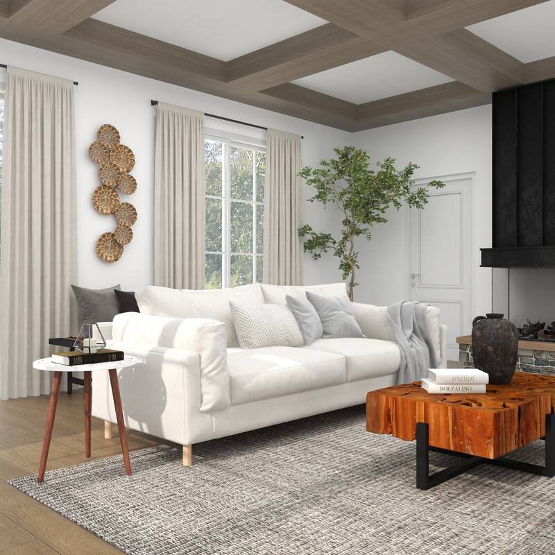 Mango Wood Handmade Intricately Carved Floral Accent Table with Tripod Legs - Dark Brown, White, Brown