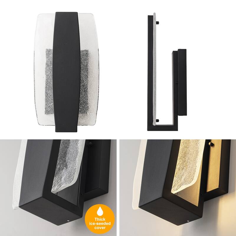Modern 1-Light Integrated LED 3000K Warm Light Outdoor Wall Sconce with Seeded Glass