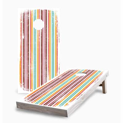 Retro Grunge Stripes Corn Hole Board Set w Case & Lights