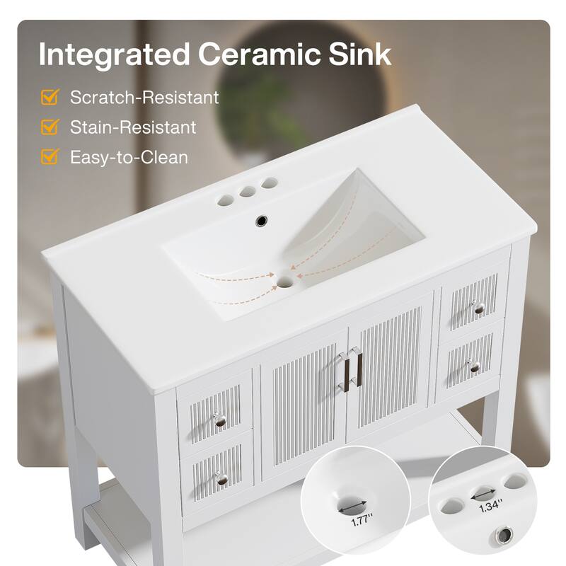 24" Modern Bathroom Vanity with Sink, Freestanding Bathroom Vanities Cabinet Combo, Solid Wooden Frame