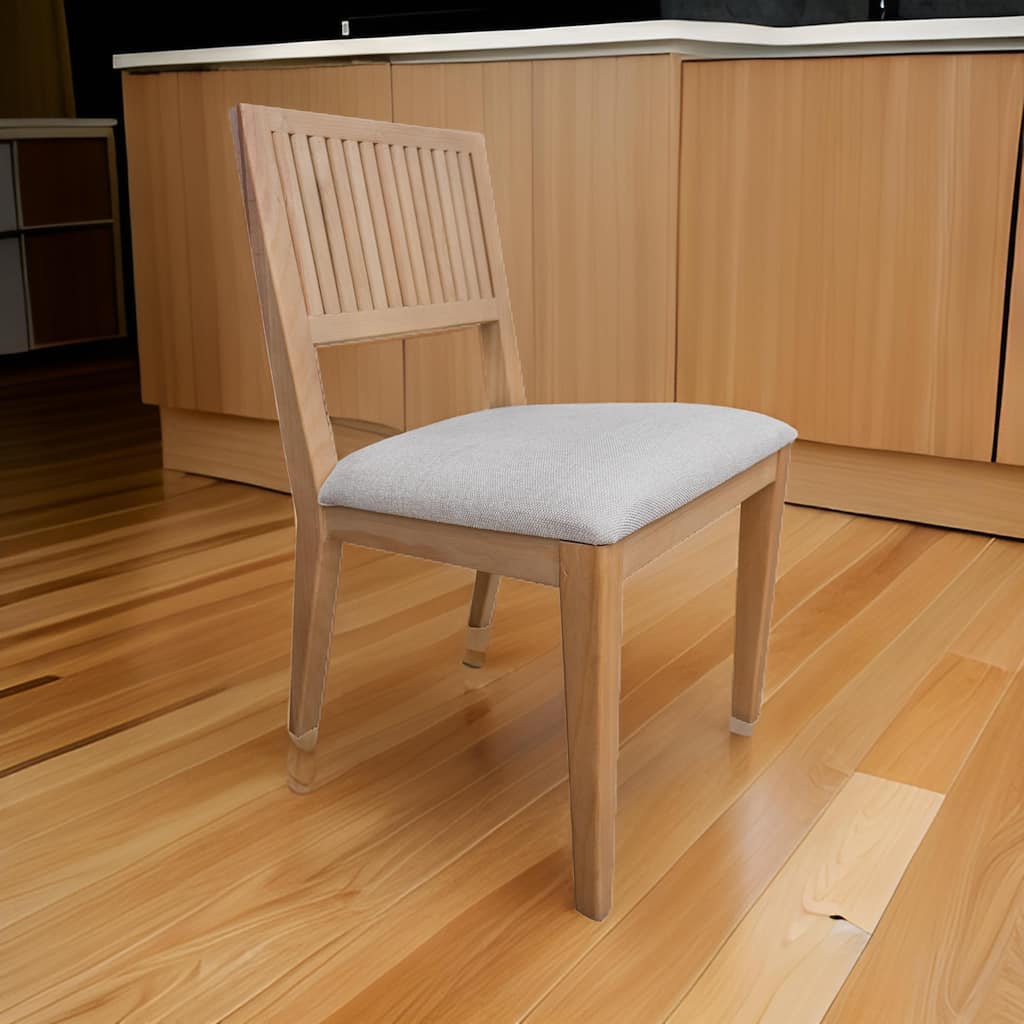 Izya Dining Side Chair Set of 2, Fluted, White Polyester, Brown Solid Wood