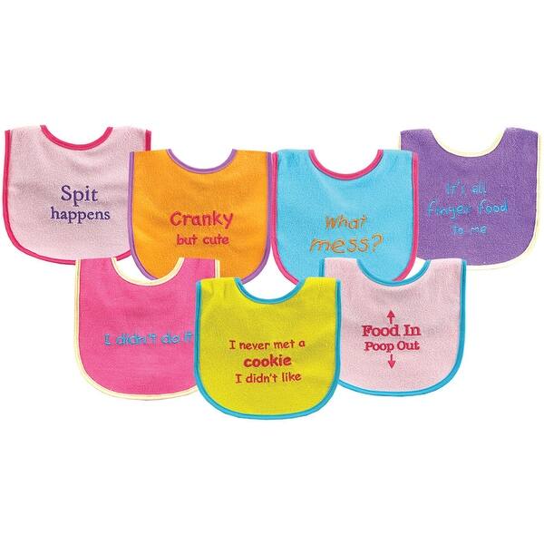 slide 1 of 1, Luvable Friends Baby Girl Cotton Terry Drooler Bibs with PEVA Back 7pk, Pink Food, One Size - Pink Food - One Size One Size - Pink Food