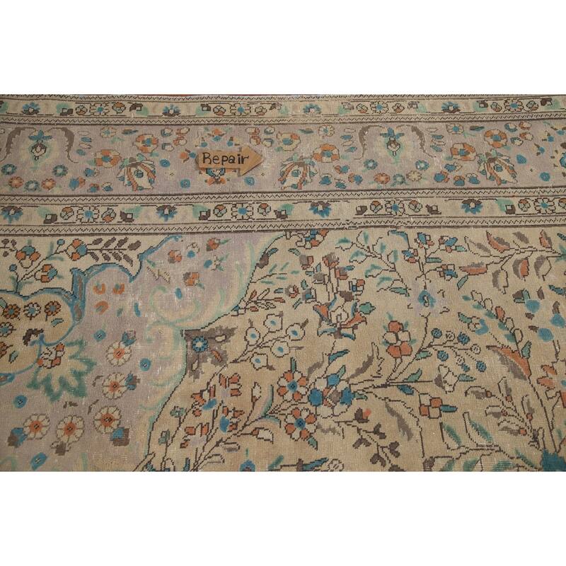 Hand Knotted Oriental 100% Wool Carpet Traditional Floral Beige & Ivories Tabriz Area Rug - 12' 8'' X 9' 8''