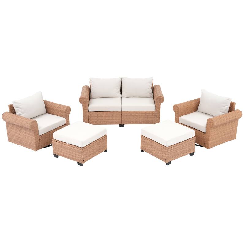 Outdoor 5-Piece Garden Patio Sofa Set with Swivel Chair