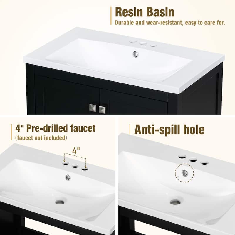 GDFStudio - Aurora Wood & Ceramic Bathroom Vanity Set with Sink and Divided Drawers
