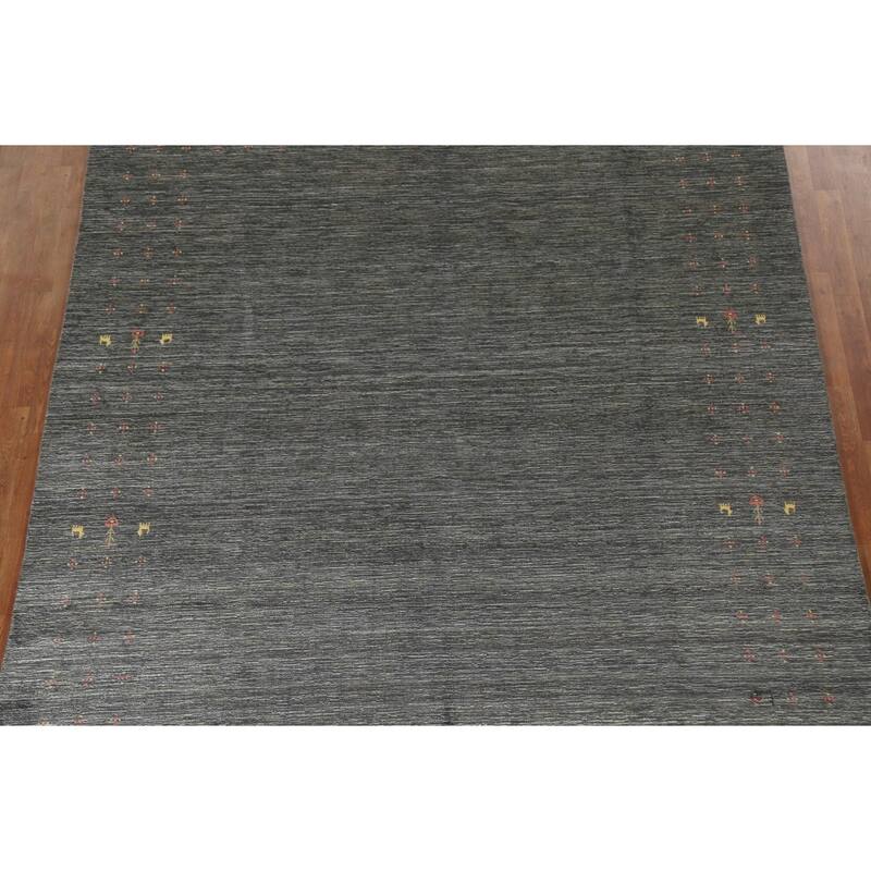 Gabbeh Area Rug Hand-Knotted Grey Wool Carpet - 7'11"x 9'10"