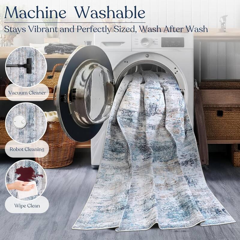 Delara Machine Washable Area Rug, Soft & Durable, Non-Slip Backing, Eco- Friendly GRS certified.