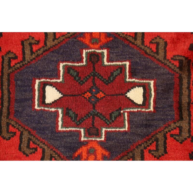 Geometric Persian Hamedan Area Rug Wool Handmade Foyer Carpet - 3'3" x 4'6"