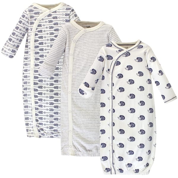 slide 1 of 1, Touched by Nature Baby Organic Cotton Side-Closure Snap Long-Sleeve Gowns 3pk, Hedgehog Preemie - Hedgehog