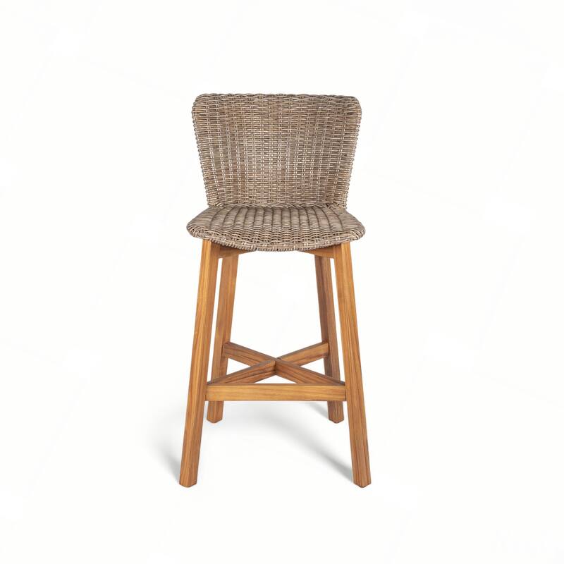 Outdoor Bar Stool, Wood with Wicker, Set of 2