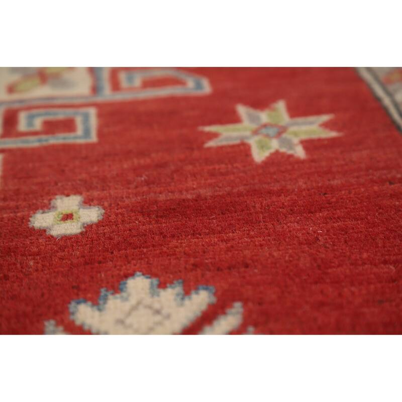Hand Knotted Oriental 100% Wool Carpet Traditional Geometric Red Kazak Area Rug - 13' 11'' X 9' 6''
