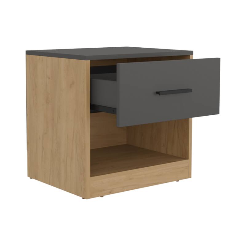 Modern Matt Grey and Macadamia Nightstand with Drawer