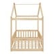 preview thumbnail 6 of 7, Natural Twin Size Wood House Bed Frame with Roof & Fence