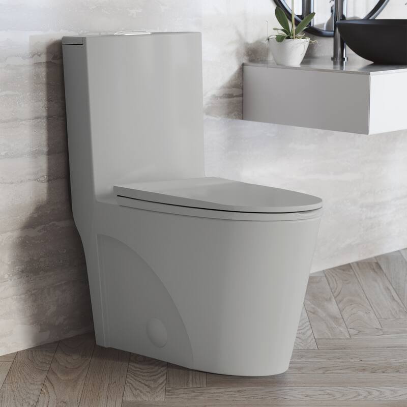 Angers One-Piece Elongated Toilet Vortex Dual-Flush 1.1/1.6 Gpf In Matte Grey - 26.7" x 16.1" 30.9"