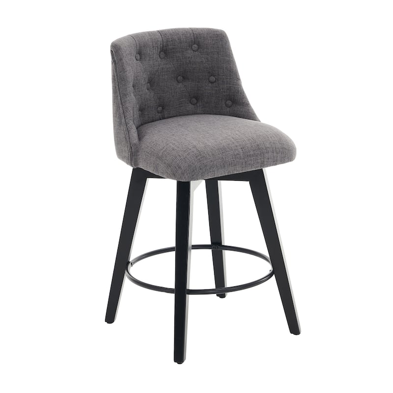 Modern Linen Swivel Bar Stools with Tufted Back,Wood Frame (Set of 2)