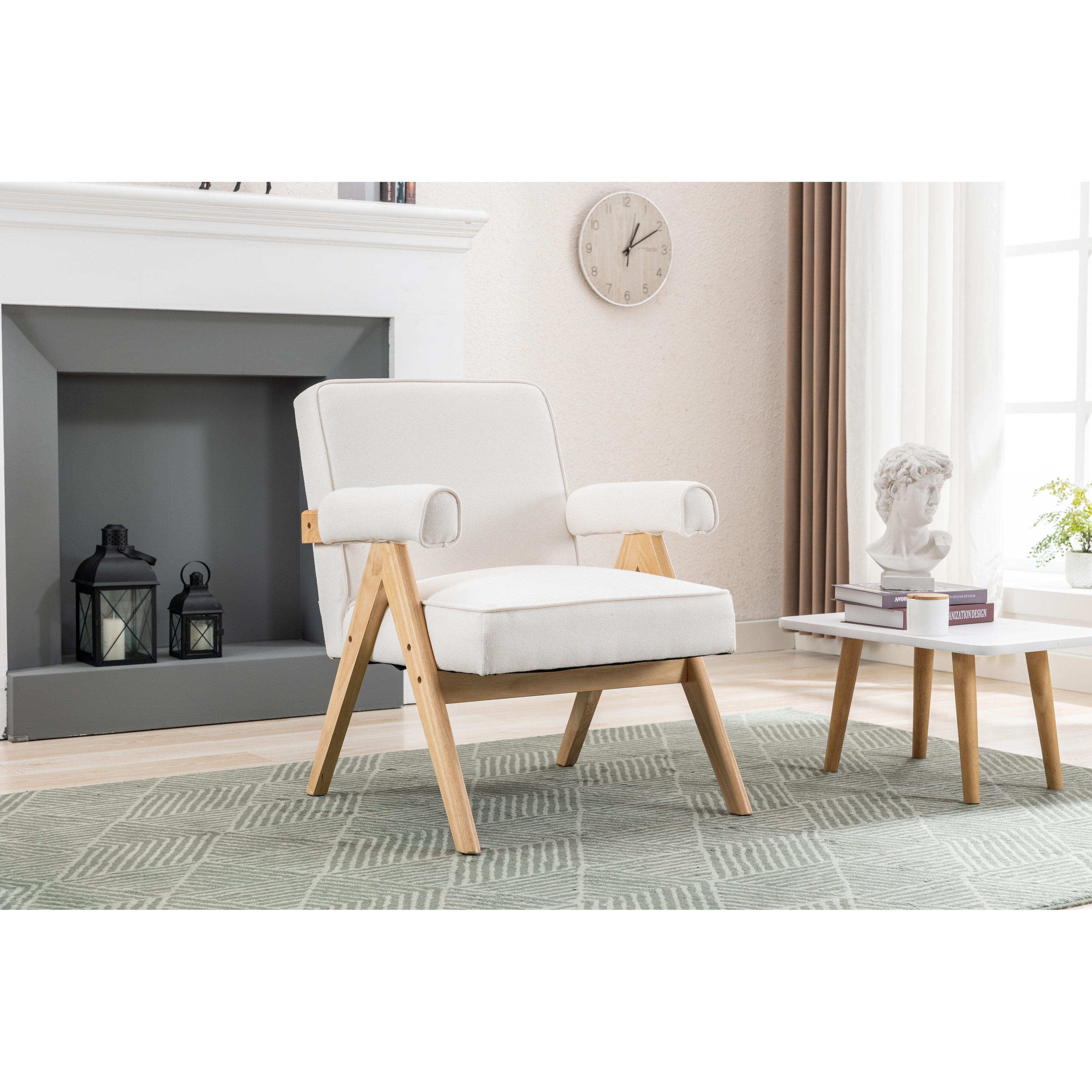 Single Armchair Studio Beige Accent Chairs With Solid Wood Feet