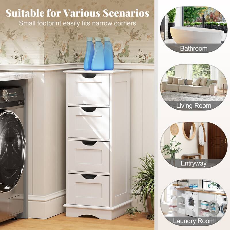 Gymax 4-Drawer Bathroom Cabinet w/Cut-out Handles Anti-toppling Device