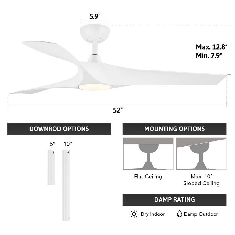 CO-Z 52-inch Modern Propeller Ceiling Fan with Remote
