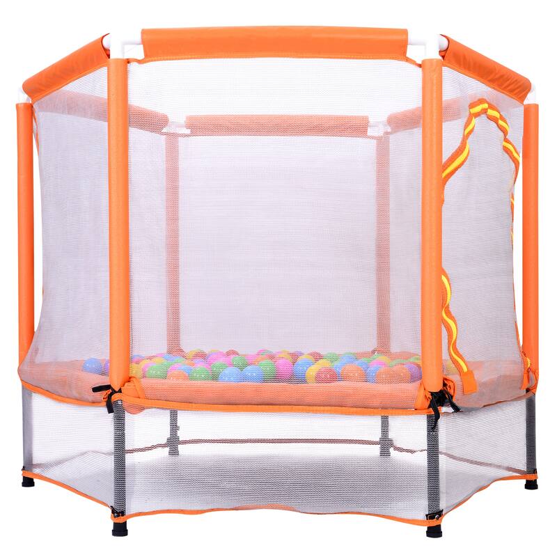 55" Toddlers Trampoline with Safety Enclosure Net and Balls, Indoor Outdoor Mini Trampoline for Kids