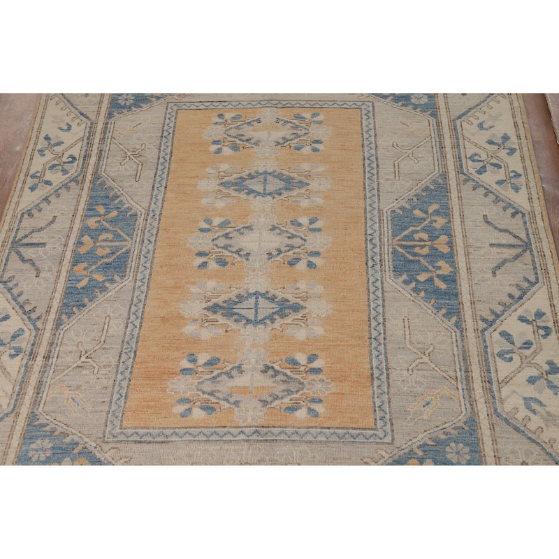 Vegetable Dye Orange Oushak Turkish Area Rug Hand-Knotted Wool Carpet - 5'7"x 7'11"