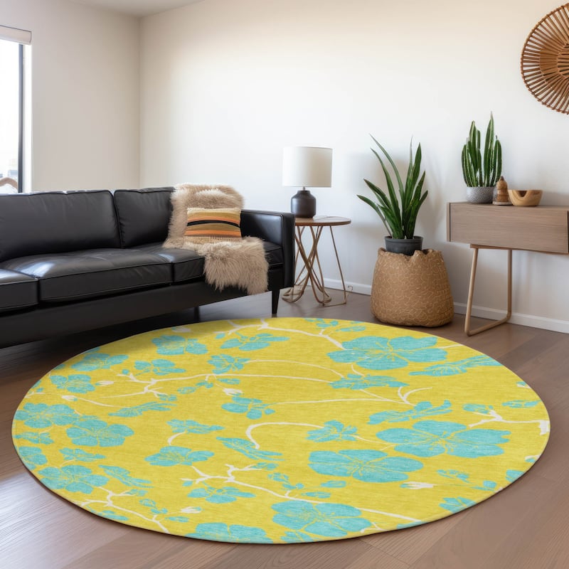 Premium Washable Super Soft Modern Floral Mayfield Rug - Yellow - 8' x 8'