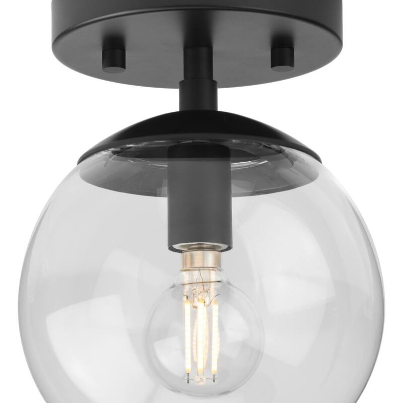 Atwell Collection One-Light Matte Black Mid-Century Modern Semi-Flush Mount - 5.87 in x 5.87 in x 7.87 in