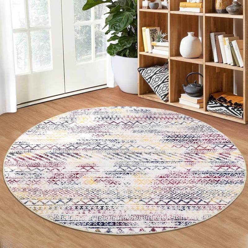 Garvee Moroccan Geometric Machine Washable Area Rug - 4' Round - Colorful