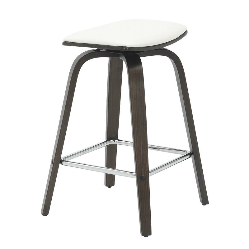 Pelya Leather Swivel Square Counter Stool with Wood Legs and Chrome Footrest for Kitchen Island or Dining Area Set of 2