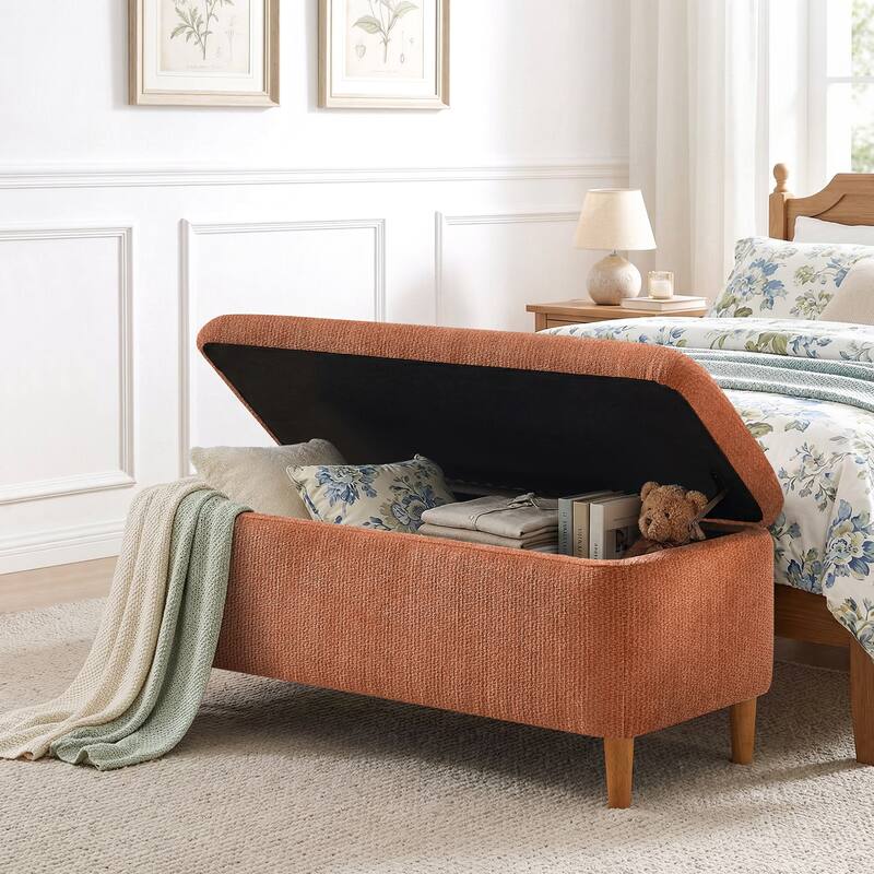 39in Soft Chenille Fabric Storage Ottoman Bench for Bedroom / Entryway Bed Foot / Living Room，Upholstered Entryway Bench