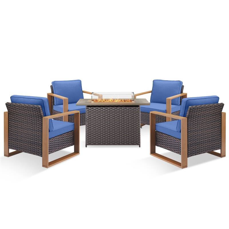 Pocassy 5 Pieces Outdoor Patio Chair with Fire Pit Table Set