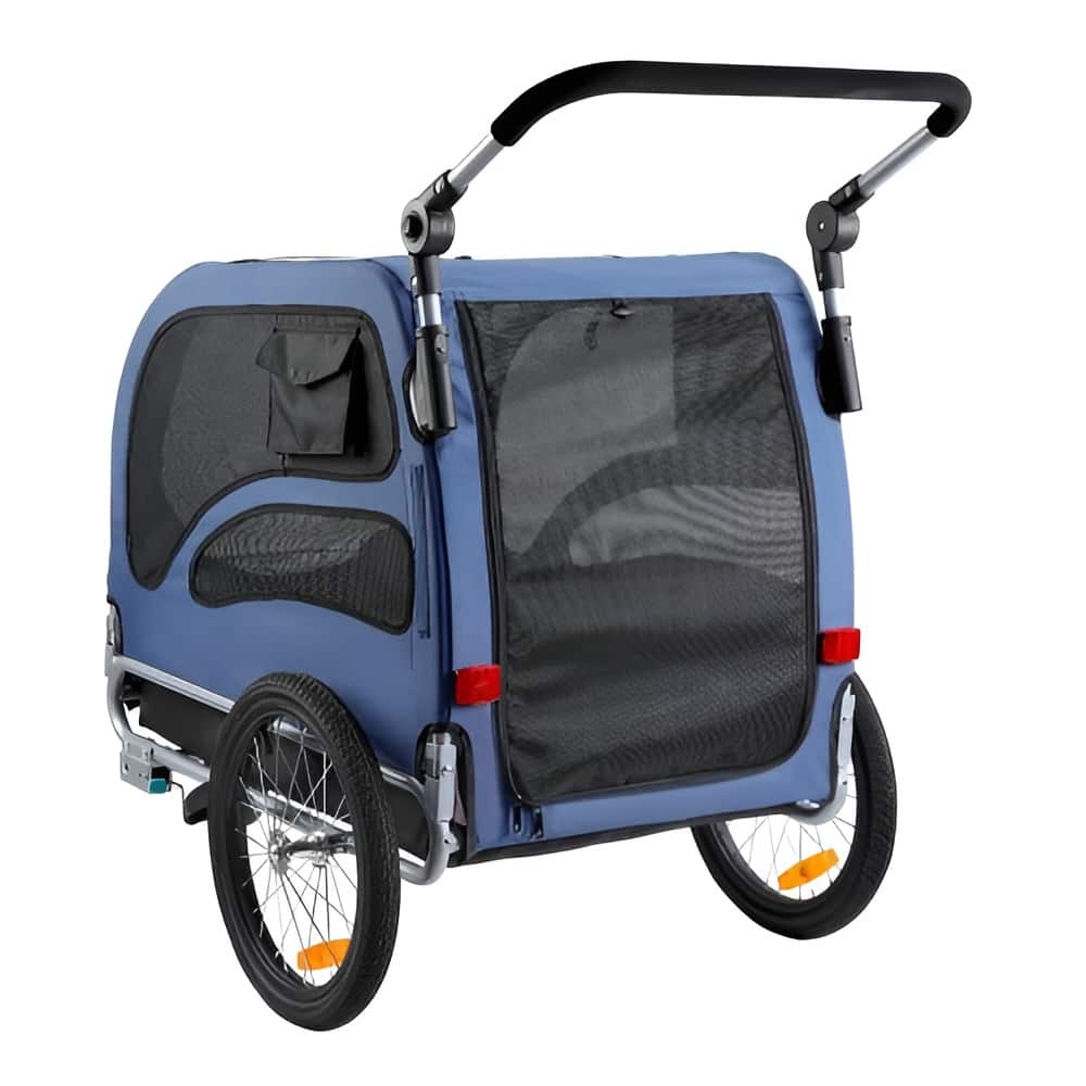 Blue Carbon Steel Pet Trailer Stroller, 2-in-1, Foldable and 100lb Max Capacity - 31.9" L x 22" W x 24.4" H