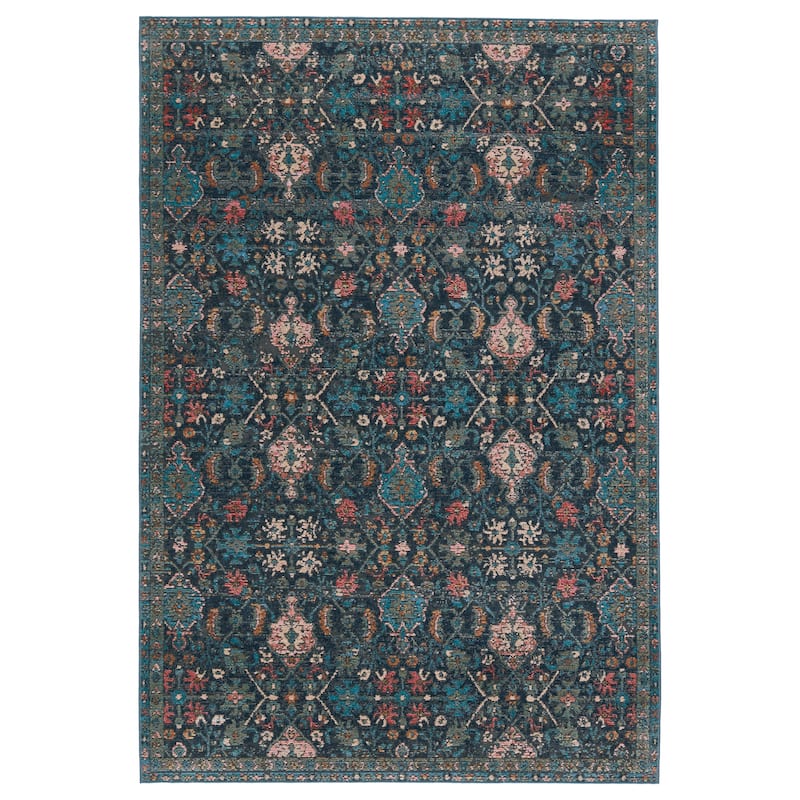 Lisana Indoor/ Outdoor Trellis Dark Blue/ Multicolor Area Rug - 5'X7'3"