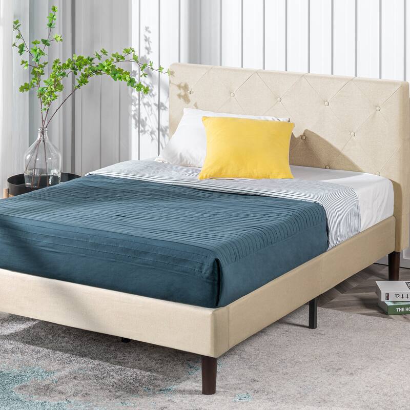 Priage by ZINUS Beige Upholstered Diamond Stitched Platform Bed Frame