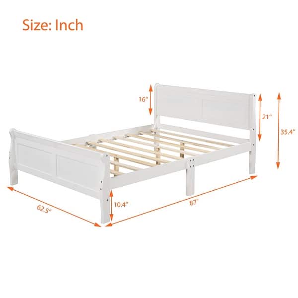 dimension image slide 8 of 9, Classic Wood Platform Bed with Headboard and Footboard, Solid Wood Bed Frame, Easy to Assemble, No Box Spring Needed