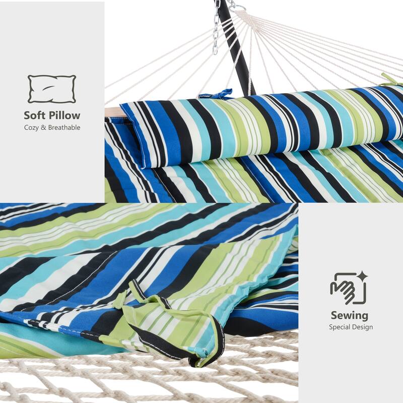 Double Hammock with Stand, Two Person Cotton Rope Hammock