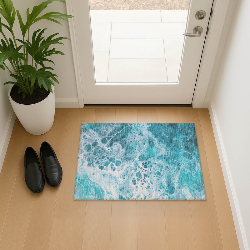 Premium Washable Super Soft Contemporary Mayfield Rug - Teal - 1'8" x 2'6"