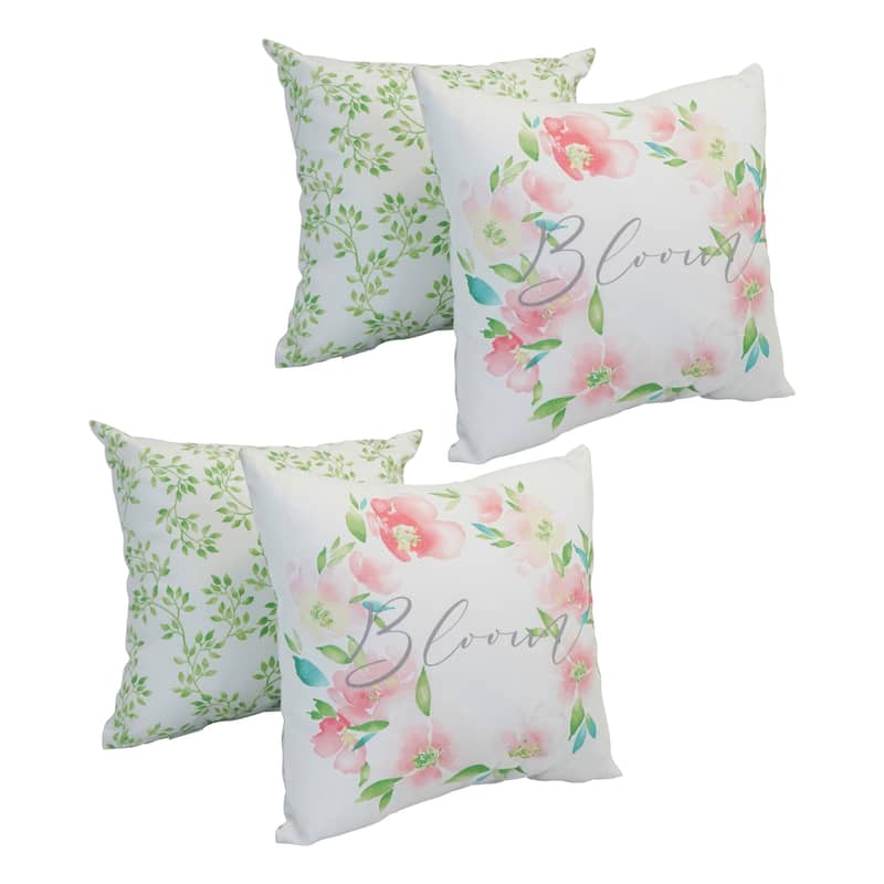 17-inch Square Reversible Multi-pattern Outdoor Throw Pillow (Set of 2) - Set of 4 - Bloom