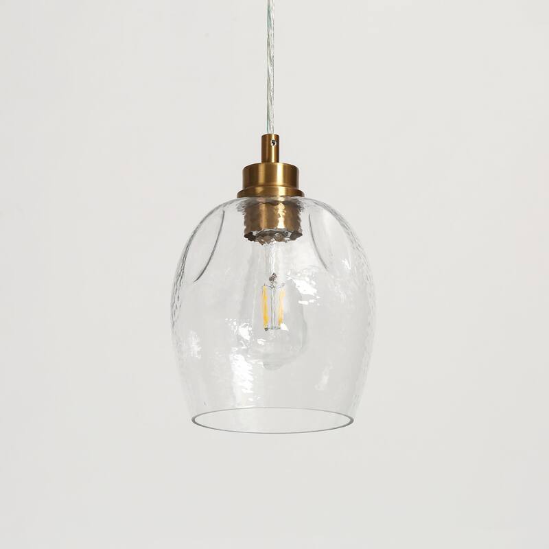 Coria Mid-century Modern Brass Pendant Light 1-Light Chic Dimmable Kitchen Island Lamp Fluted Glass Dining Room -  6.5" x H 10" - Polished Brass