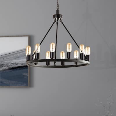 Maxax 12 - Light Unique Wagon Wheel Chandelier with Wrought Iron Accents
