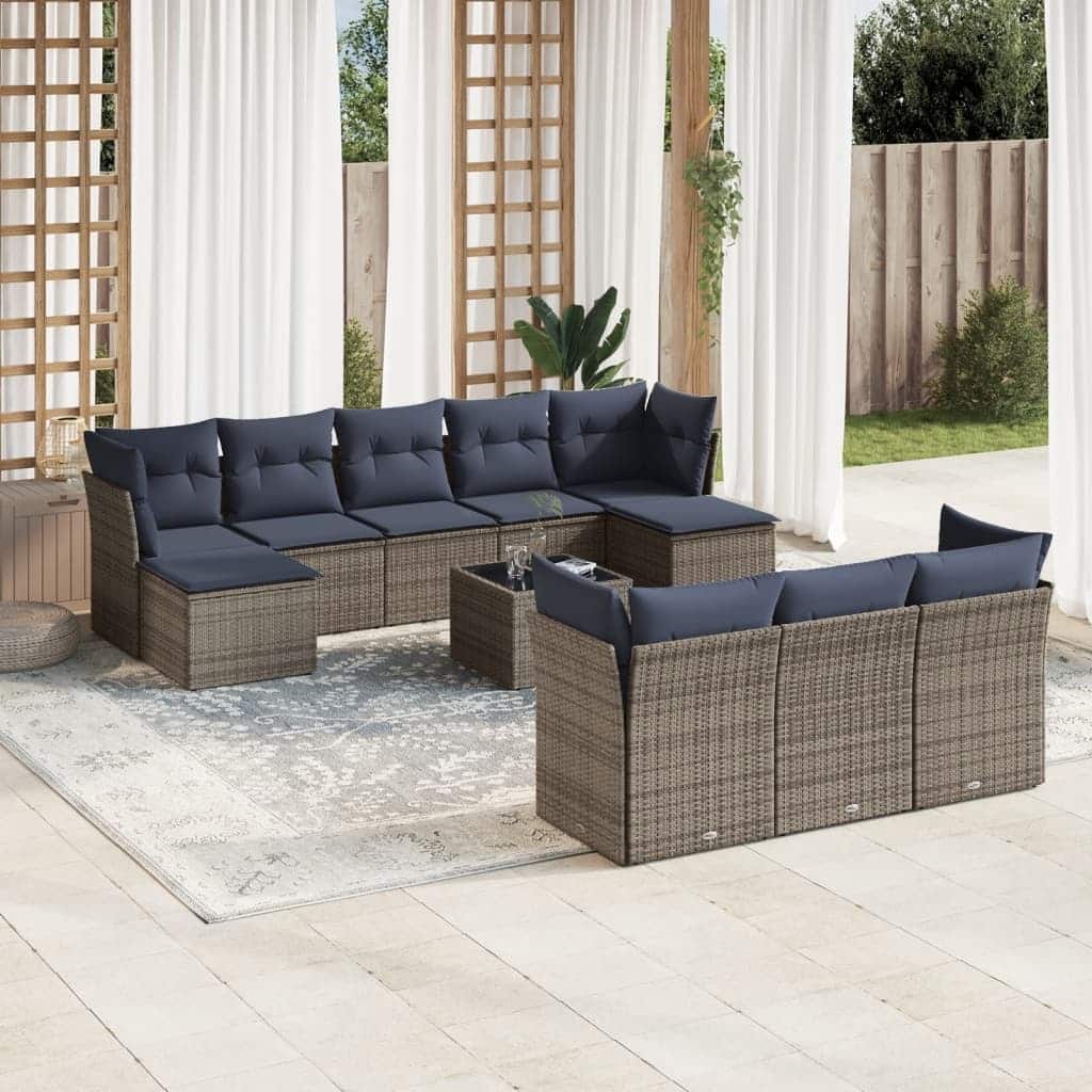 vidaXL 10/11 Piece Patio Sofa Set with Cushions Black/Brown/Gray Poly Rattan - 21.7 x 24.4 x 27.2