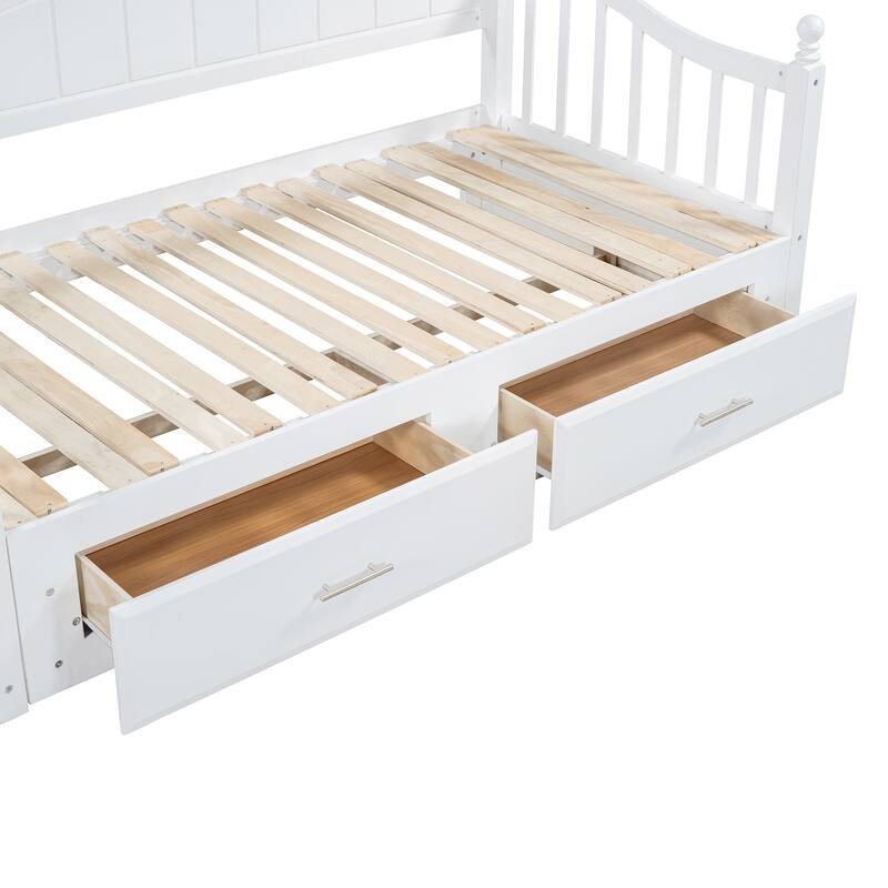 Twin Size Wooden Daybed with Two Storage Drawers and Trundle for Bedroom