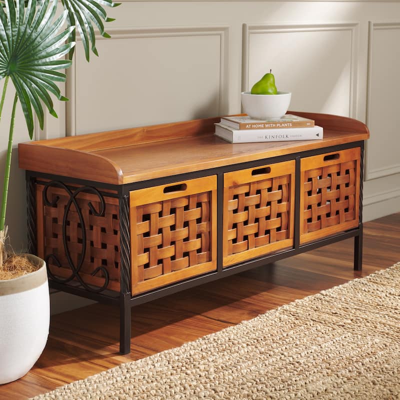 SAFAVIEH Toshie Honey Oak Storage Bench - 42.5" x 15.5" x 20" - 43Wx16Dx20H - Honey Oak