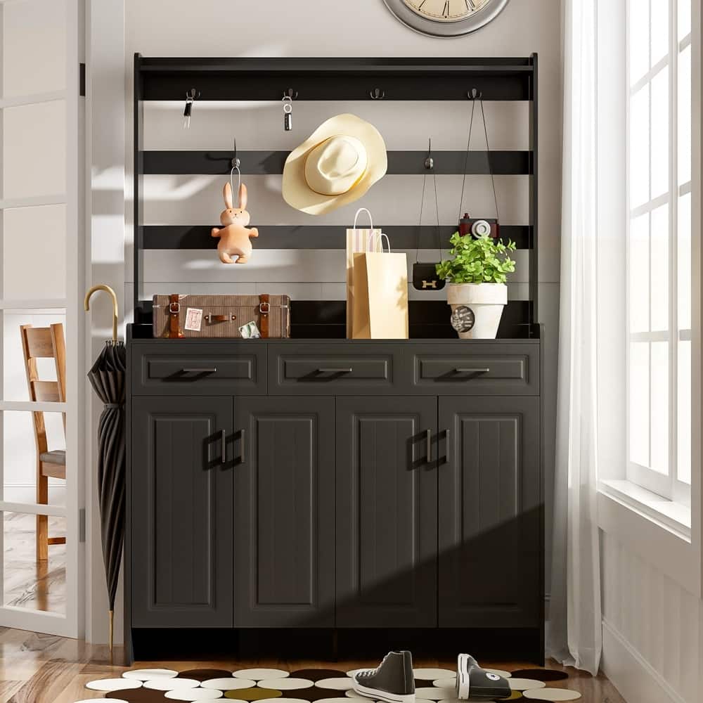 Four-Door Shoe Cabinet with Coat Rack
