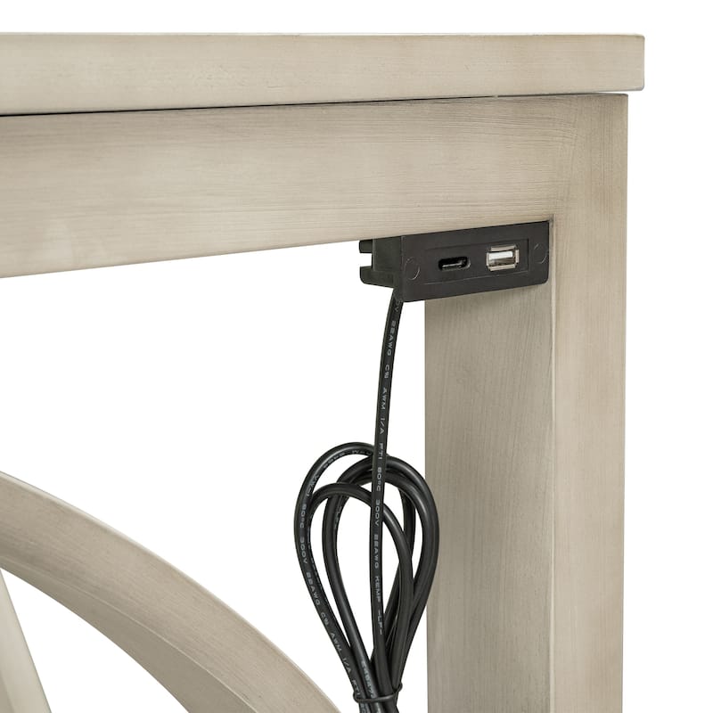 Roomfitters 3-Piece Counter Height Dining Table Set with USB Port, Farmhouse Console Table with 2 Stools