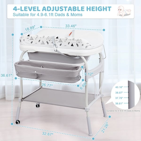 Baby Changing Table, Removable Bath Tub Unit w/Soft Cushion